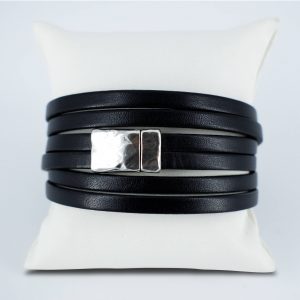 Bracelet cuir 3 tours noir avec fermoir