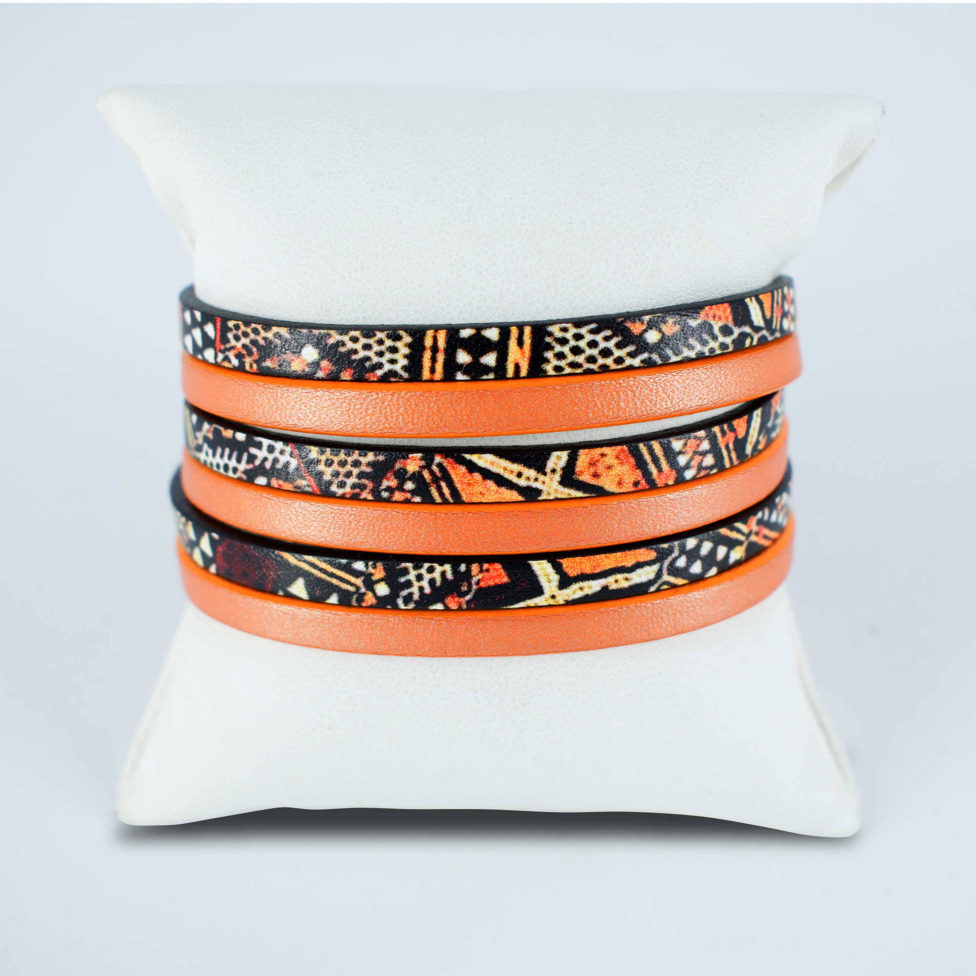 Bracelet cuir 3 tours Orange Irise Azteque