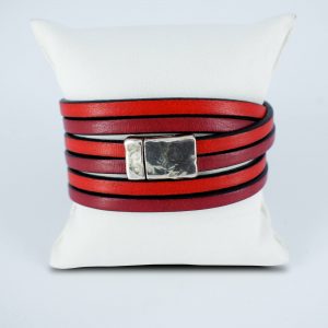 Bracelet cuir 3 tours Rouge Bordeaux avec fermoir
