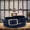 Ceinture cuir Bompard Bleu marine enroulée