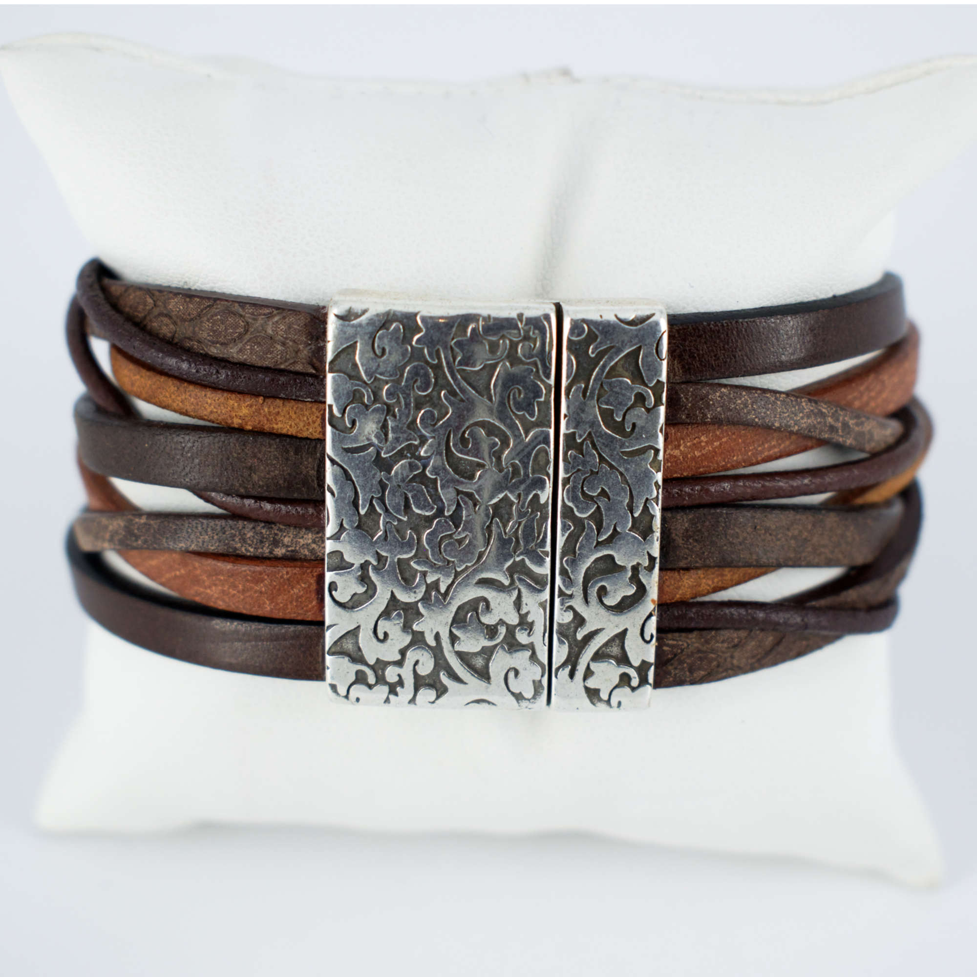 Bracelet cuir homme entrelas marron vintage avec boucle