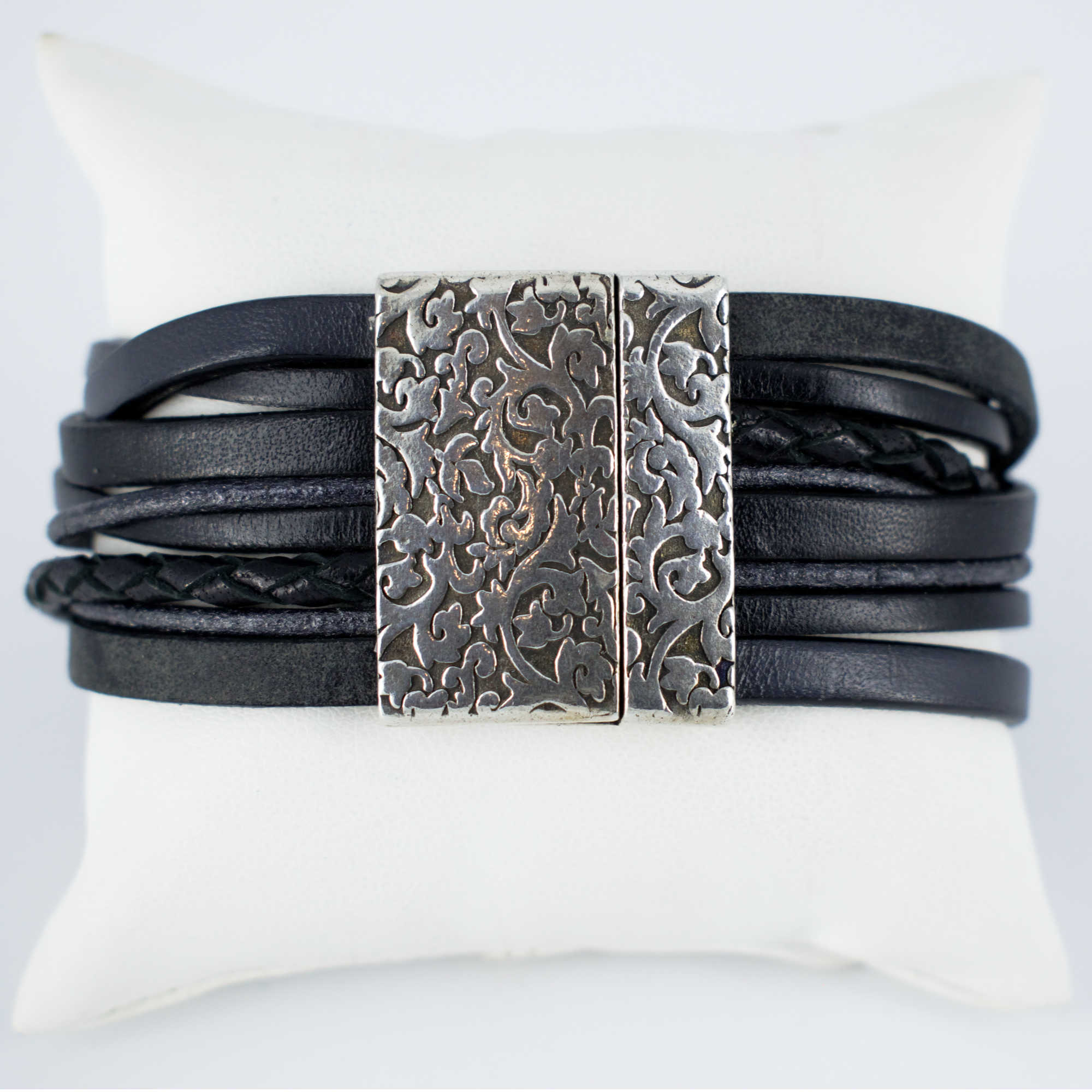 Bracelet cuir homme entrelas noir avec boucle