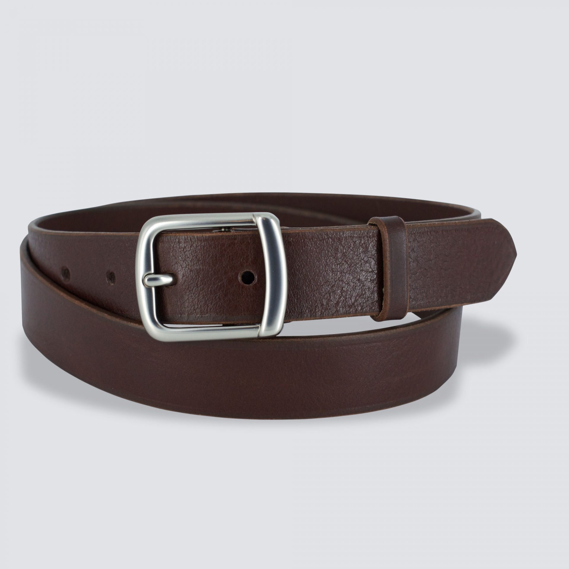 Ceinture cuir Sormiou 30 chocolat enroulée fond gris