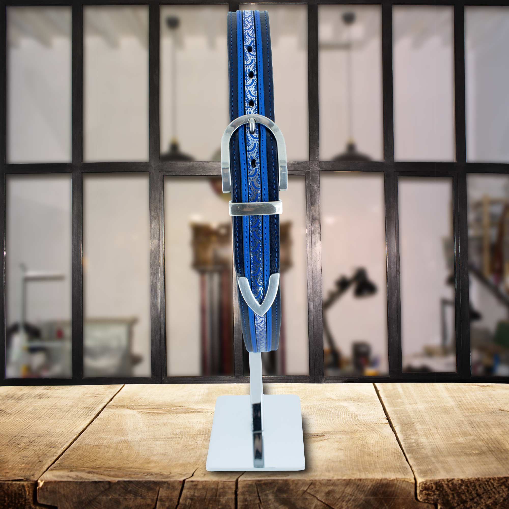 ceinture cuir Arlésienne bleu