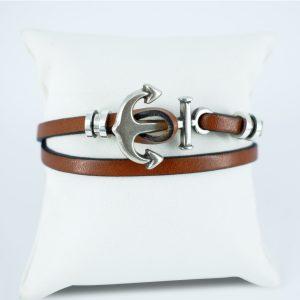 Bracelet cuir cognac ancre marine