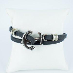 Bracelet cuir gris ancre marine