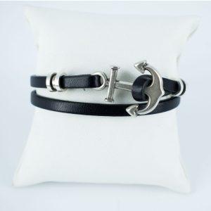 Bracelet cuir noir ancre marine
