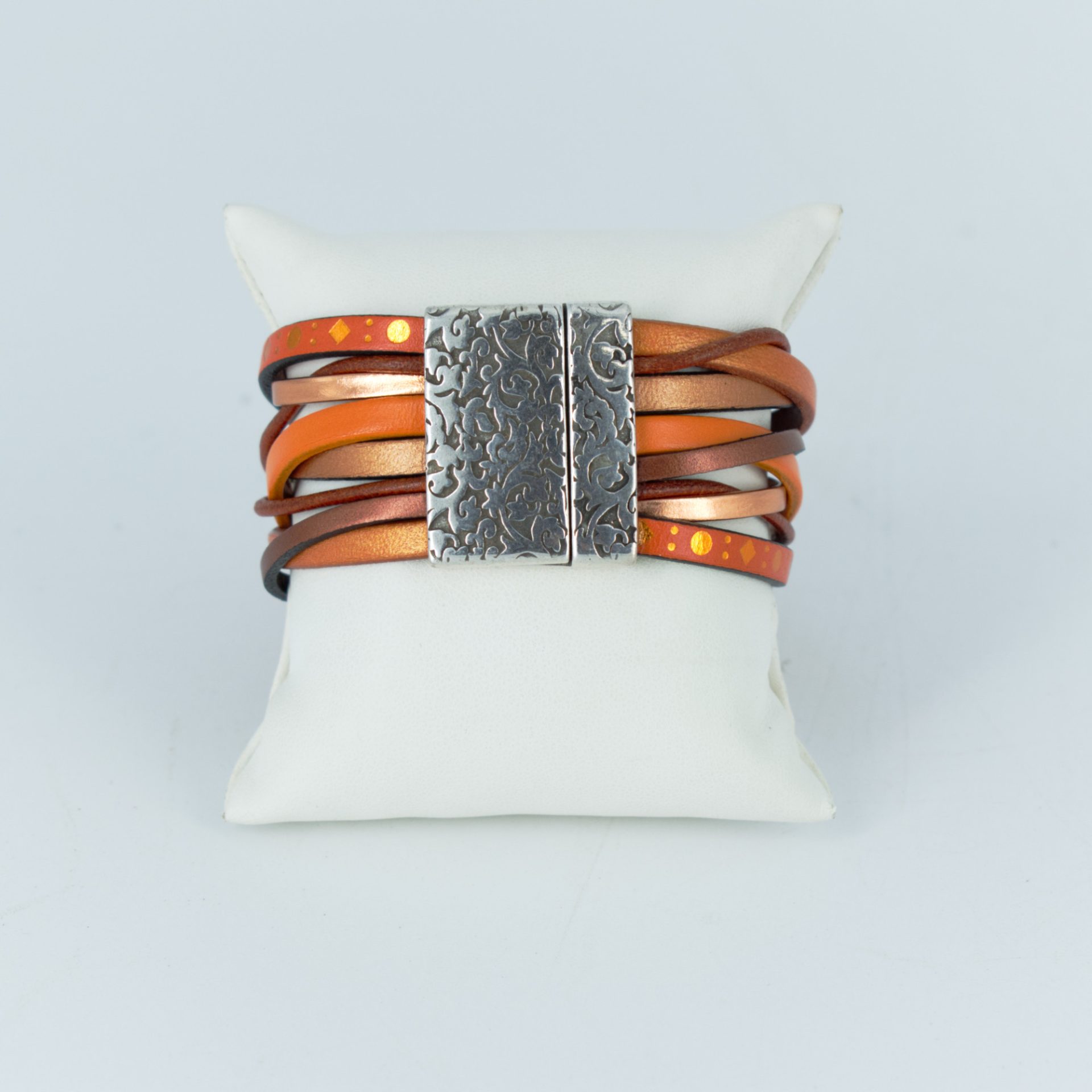 Bracelet cuir Entrelas Rumba orange irisé fermoir