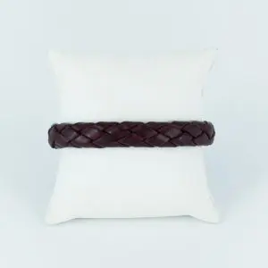 Bracelet cuir tressé ovale bordeaux