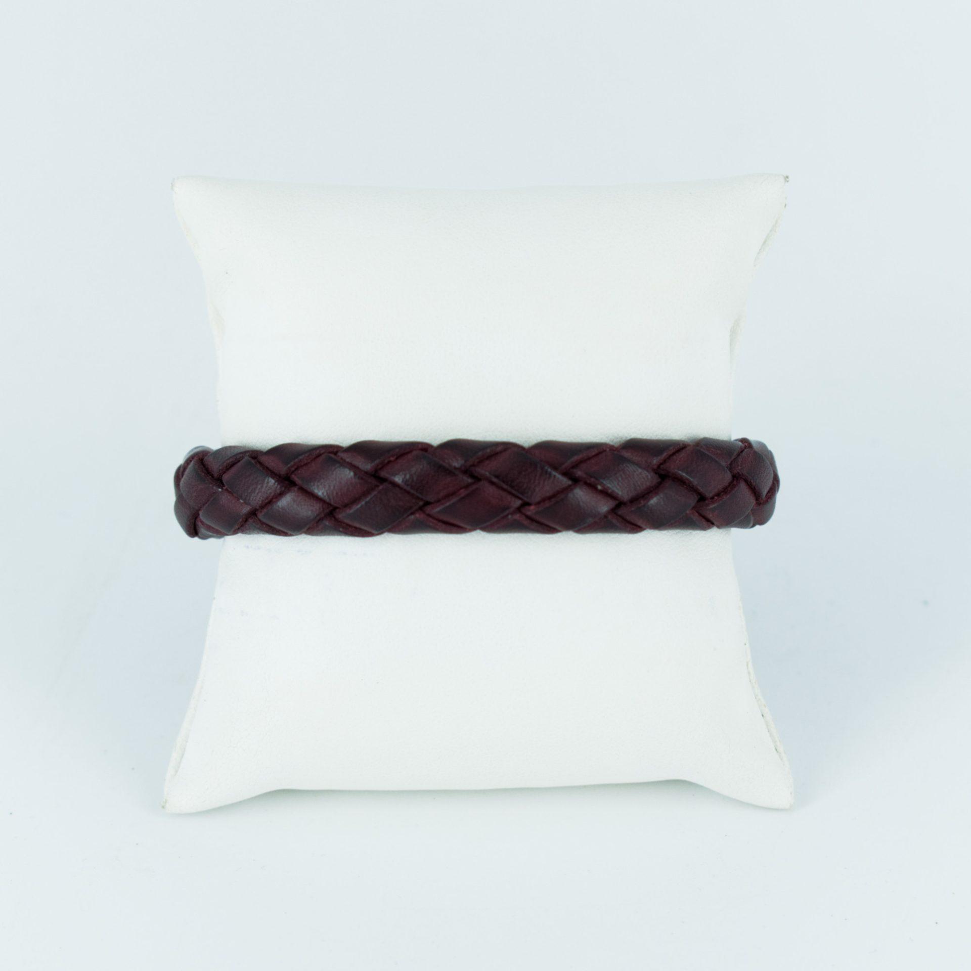 Bracelet cuir tressé ovale bordeaux