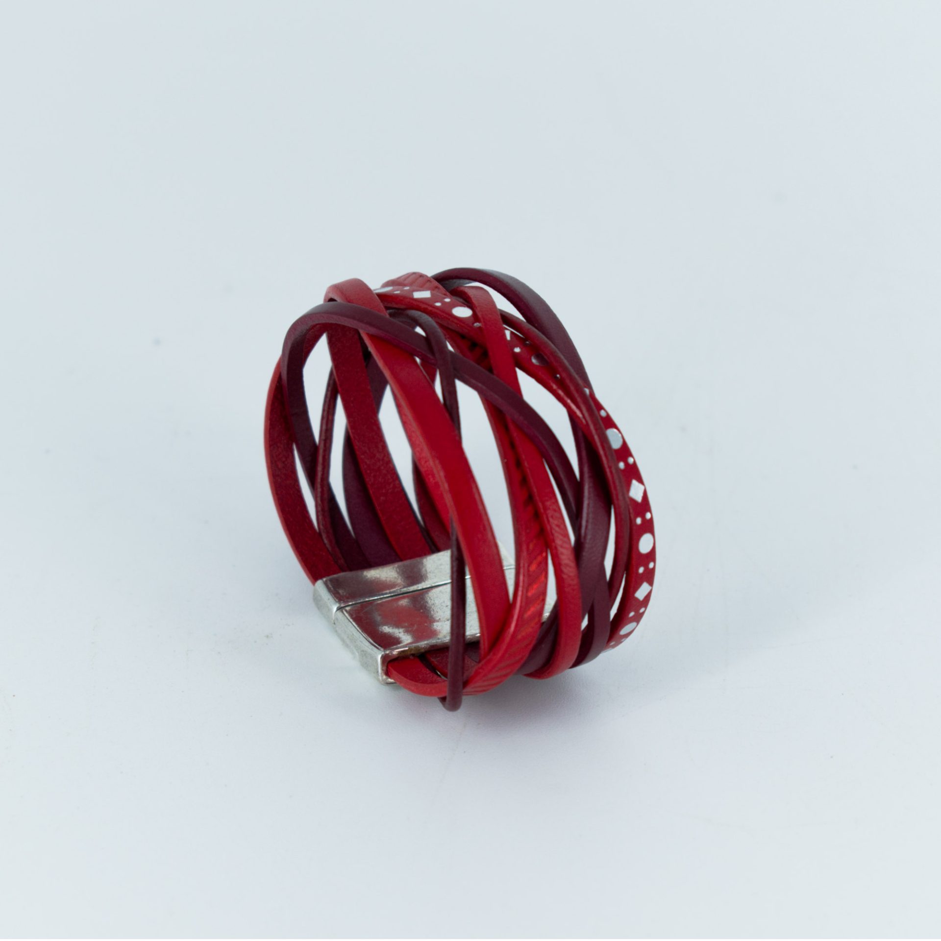 Bracelet cuir Entrelas rumba rouge et bordeau