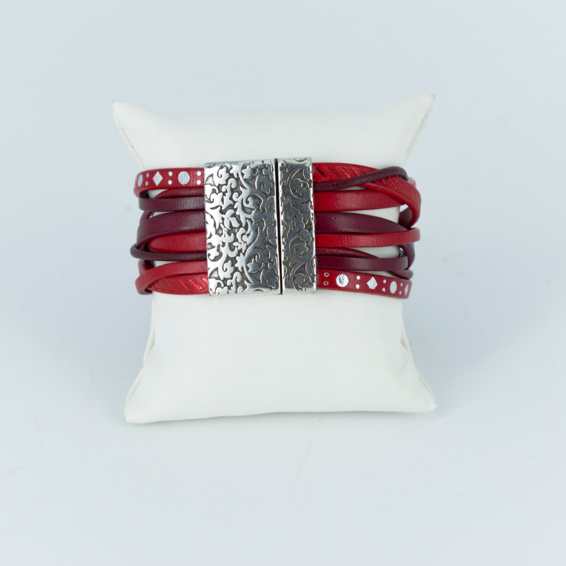 Bracelet cuir Entrelas rumba rouge et bordeau fermoir