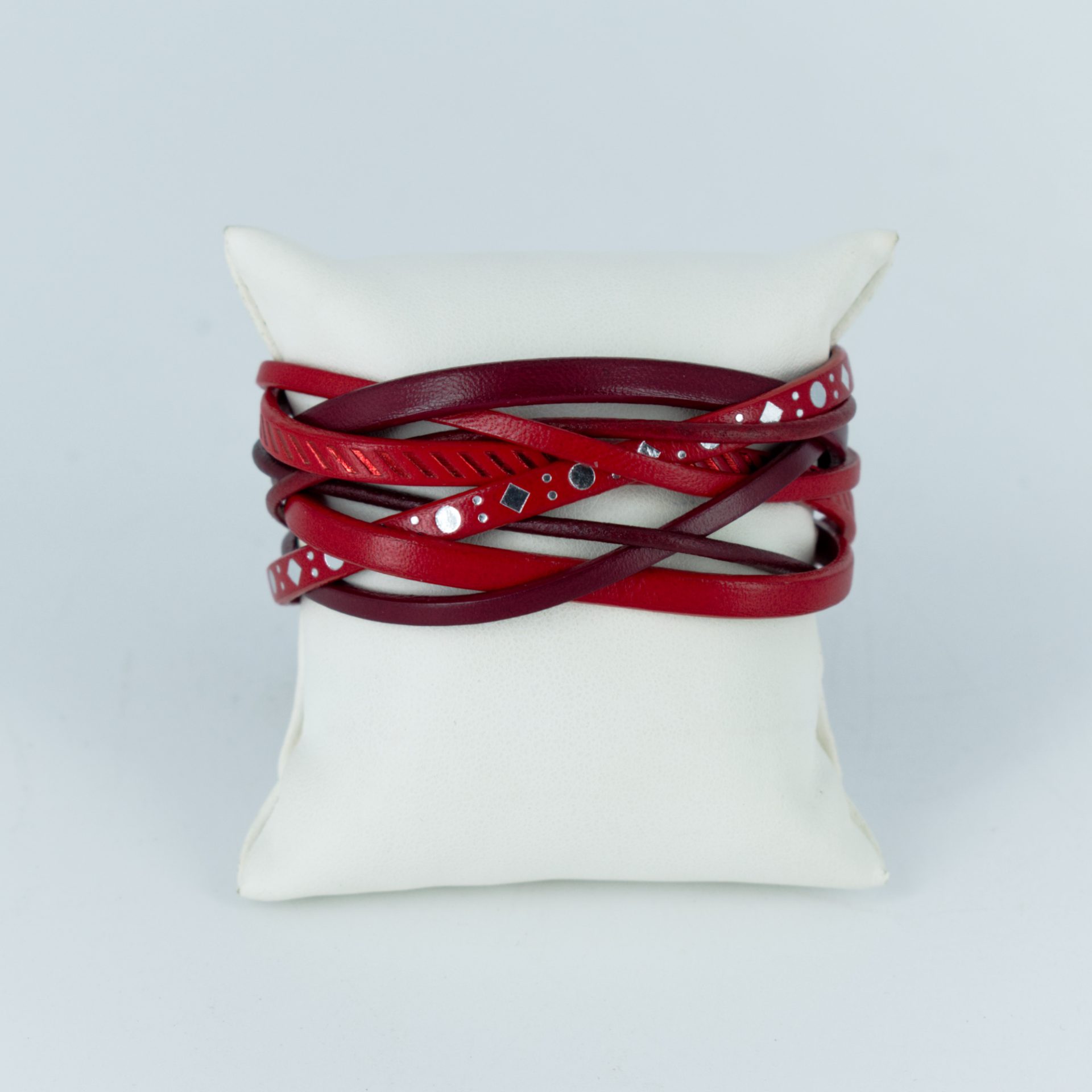 Bracelet cuir Entrelas rumba rouge et bordeau