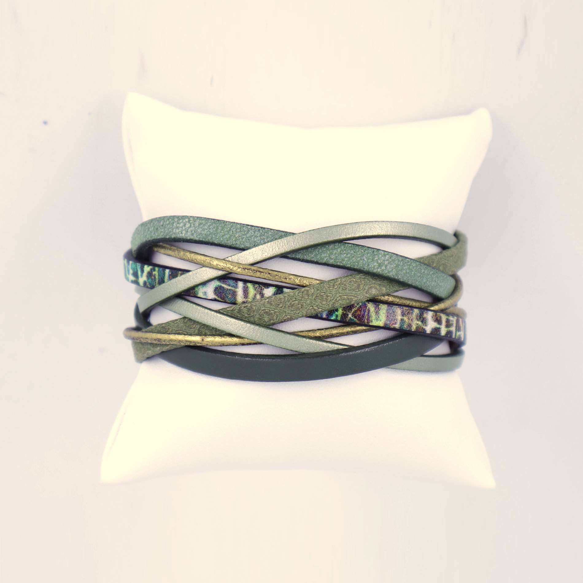 Bracelet cuir entrelas amazonie kaki