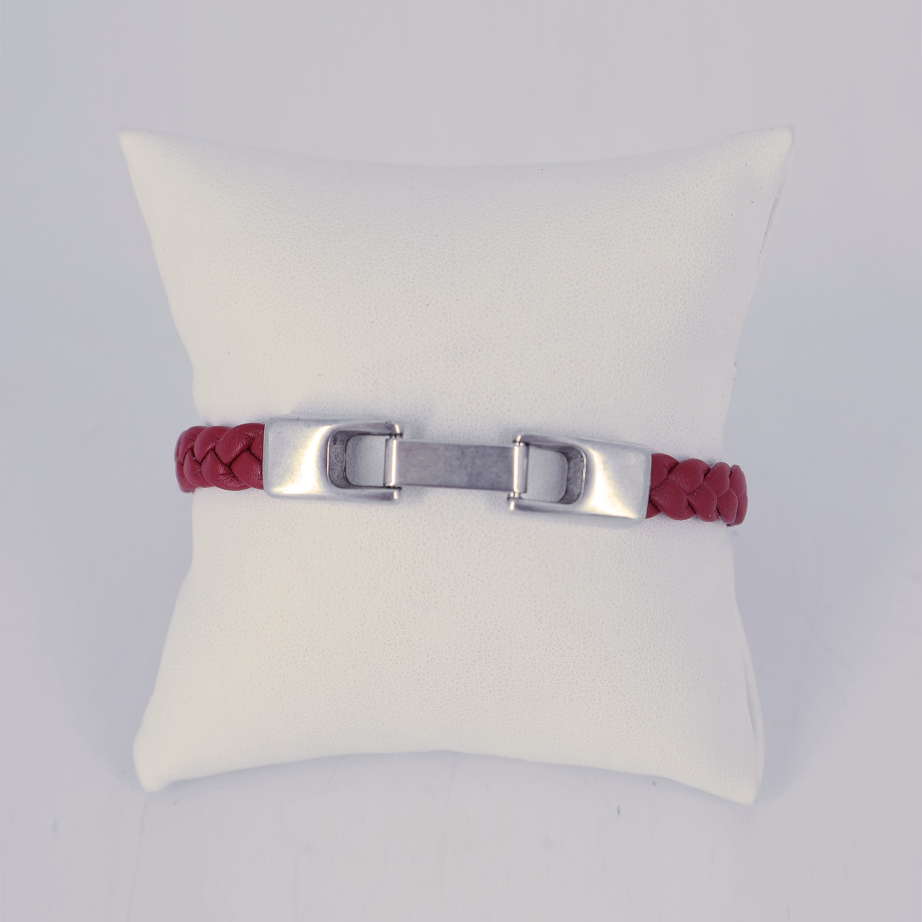 bracelet cuir tresse plate rouge avec fermoir