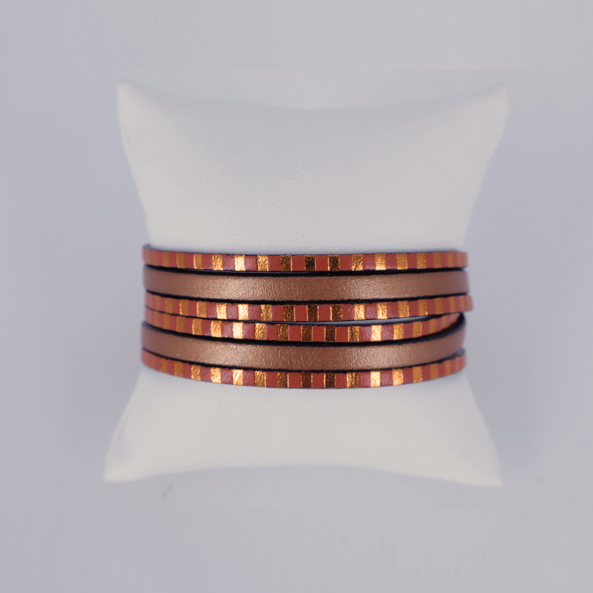 Bracelet cuir 2 tours cobre carré