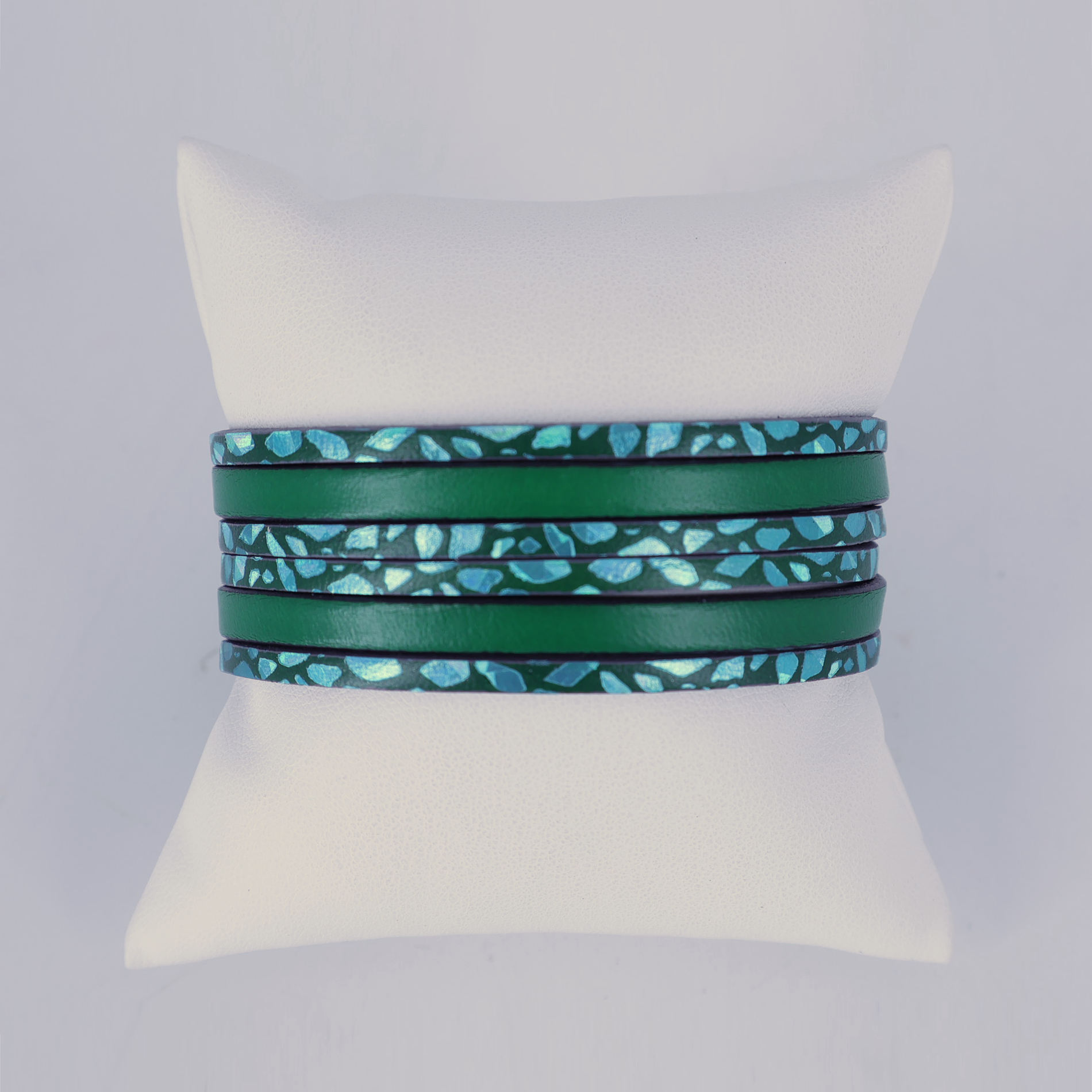 Bracelet cuir 2 tours girafe vert irisé