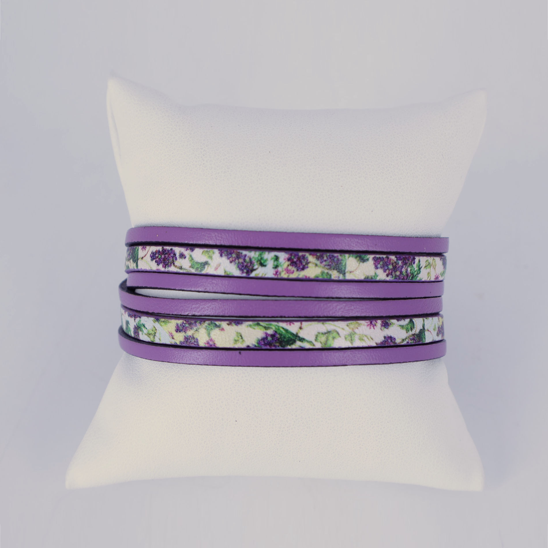 Bracelet cuir 2 tours lilas lavande