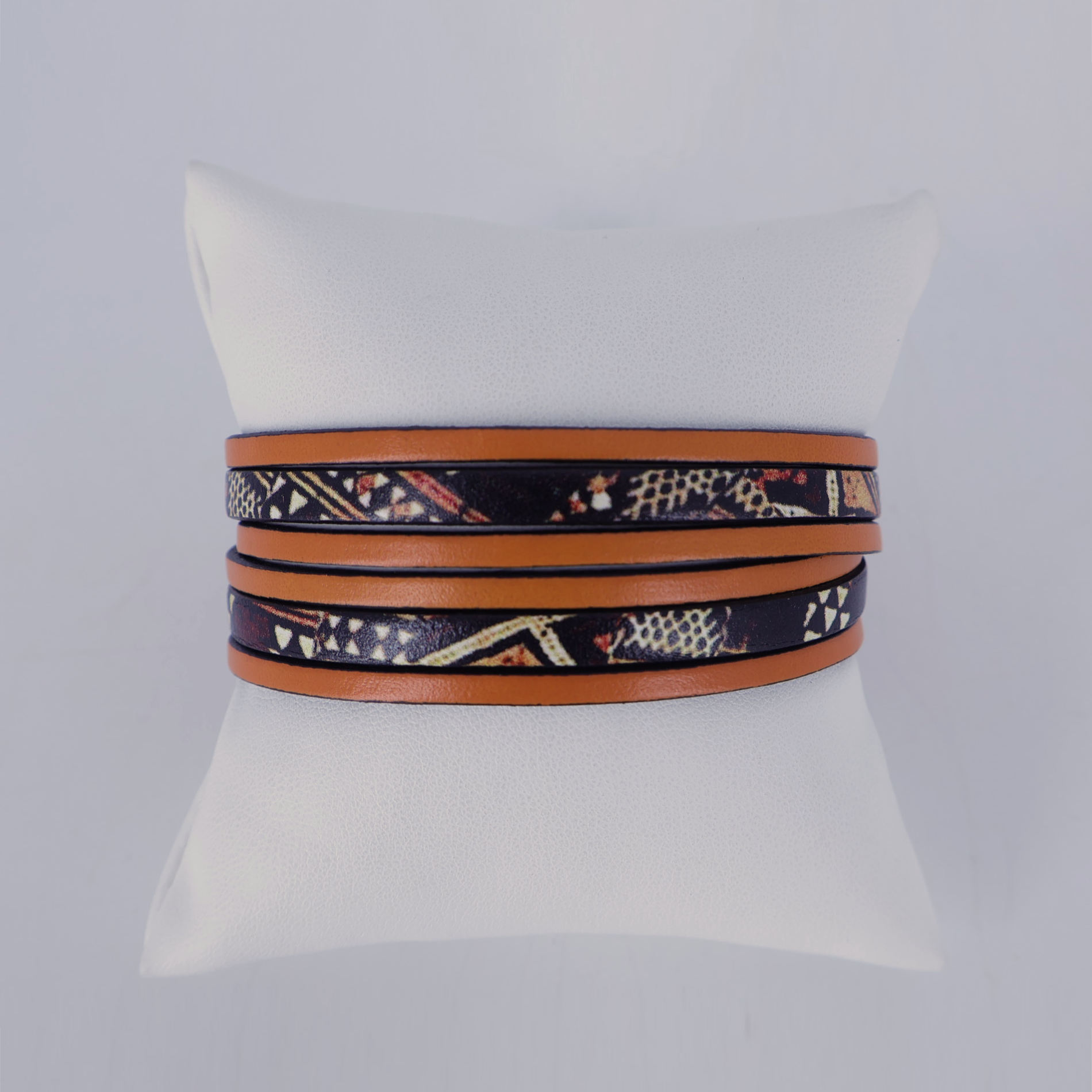 Bracelet cuir 2 tours orange inca