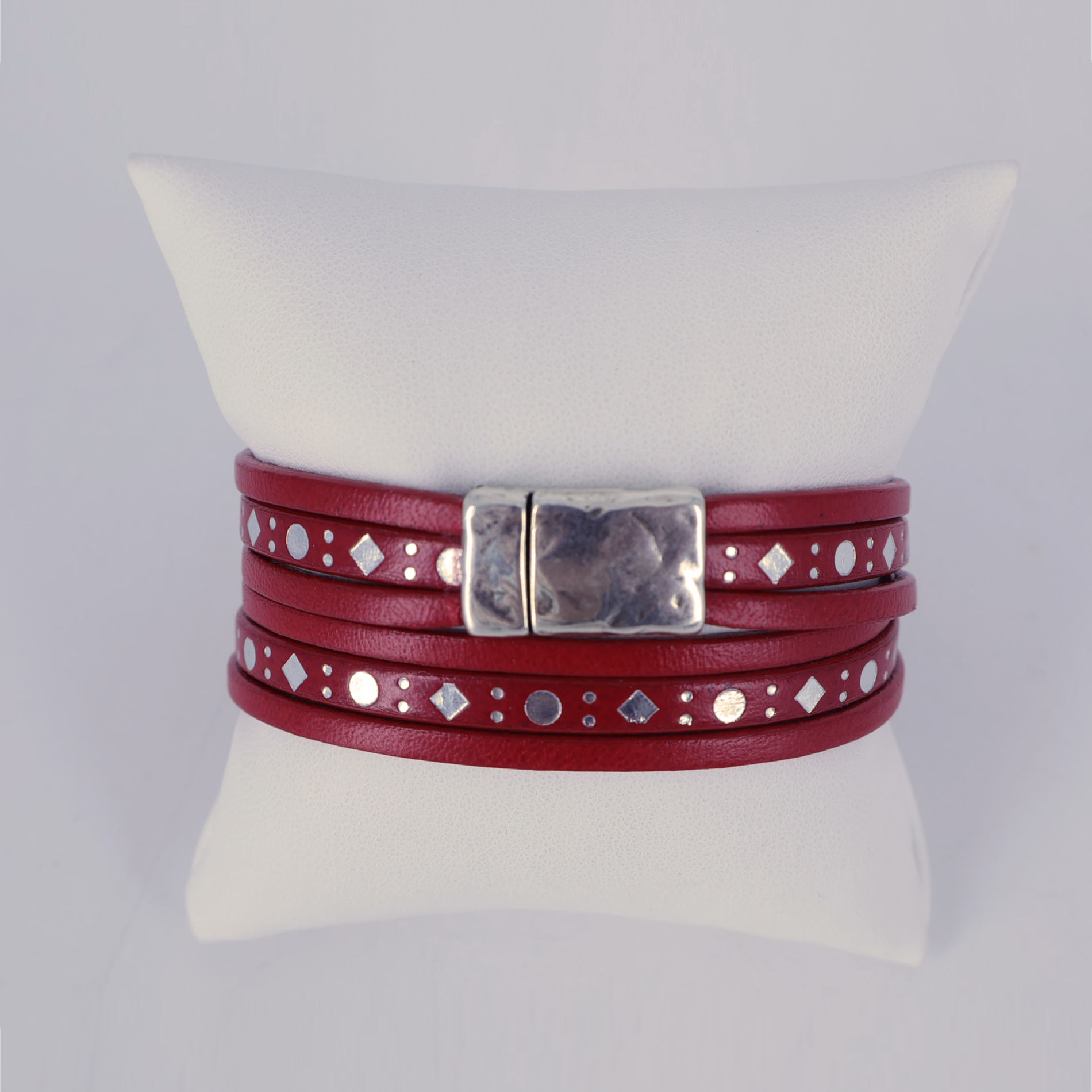 Bracelet cuir 2 tours rouge punto avec fermoir