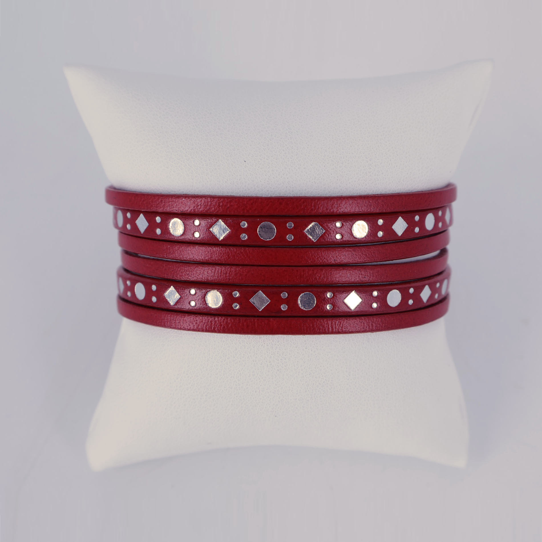 Bracelet cuir 2 tours rouge punto