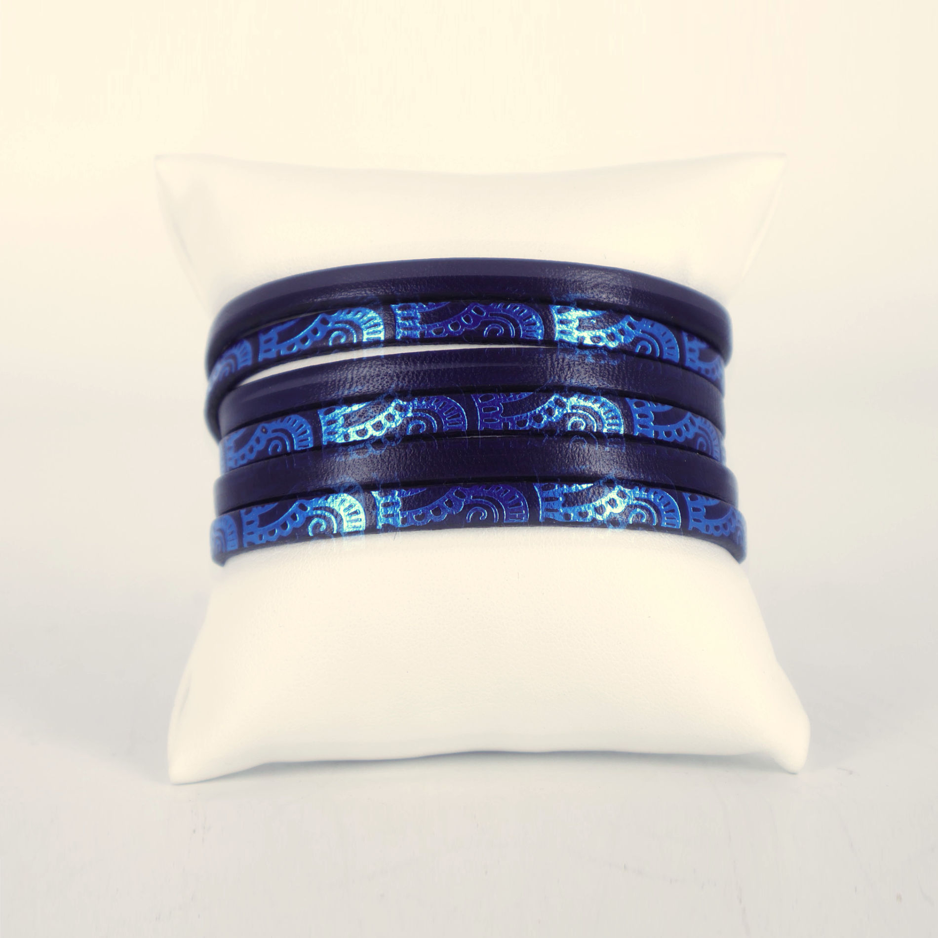 Bracelet cuir 3 tours bleu électrique et marine