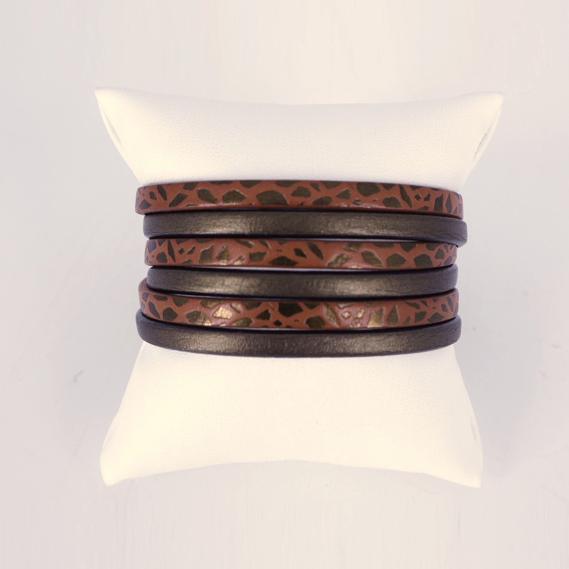 Bracelet cuir 3 tours girafe vieil or