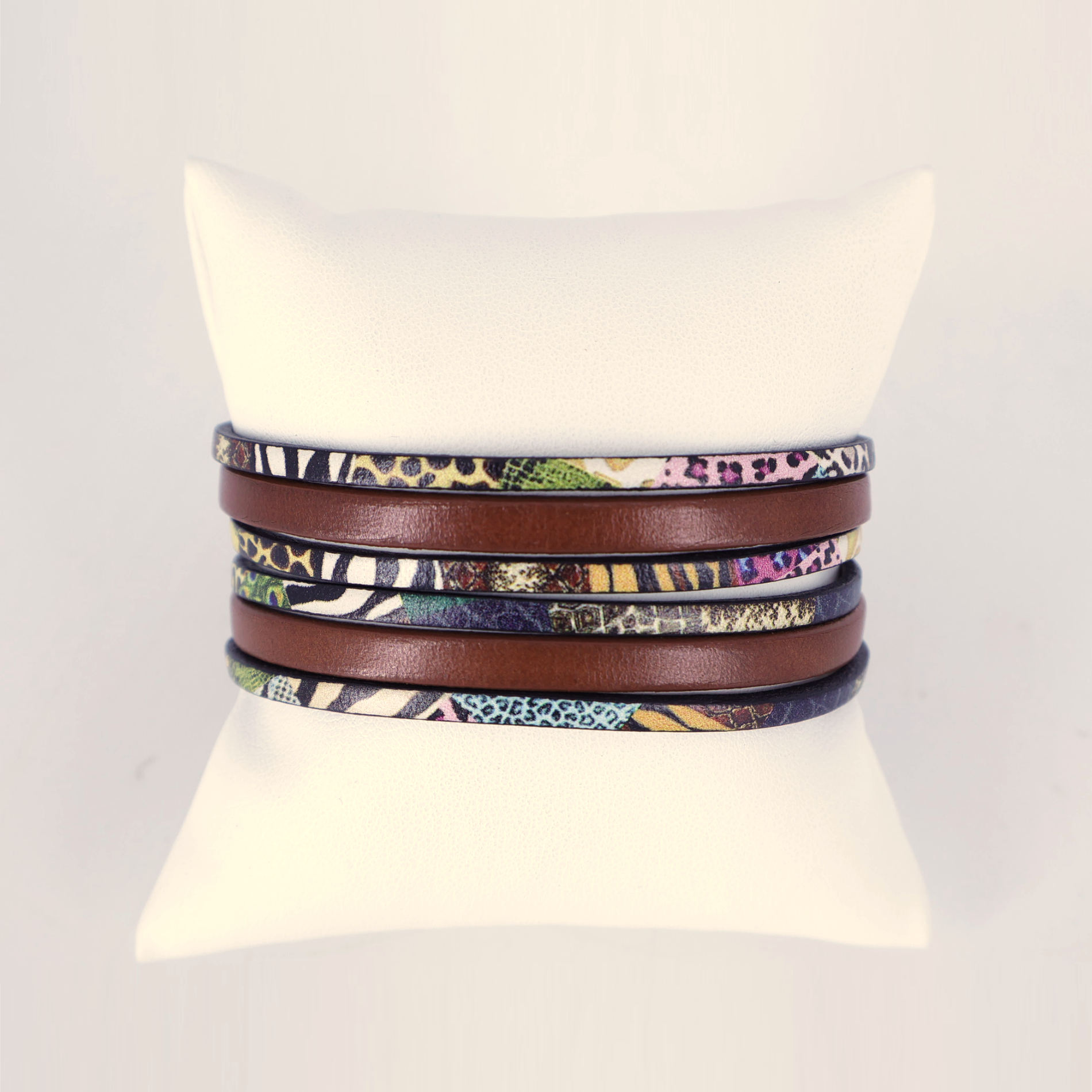 Bracelet cuir 3 tours jungle marron clair