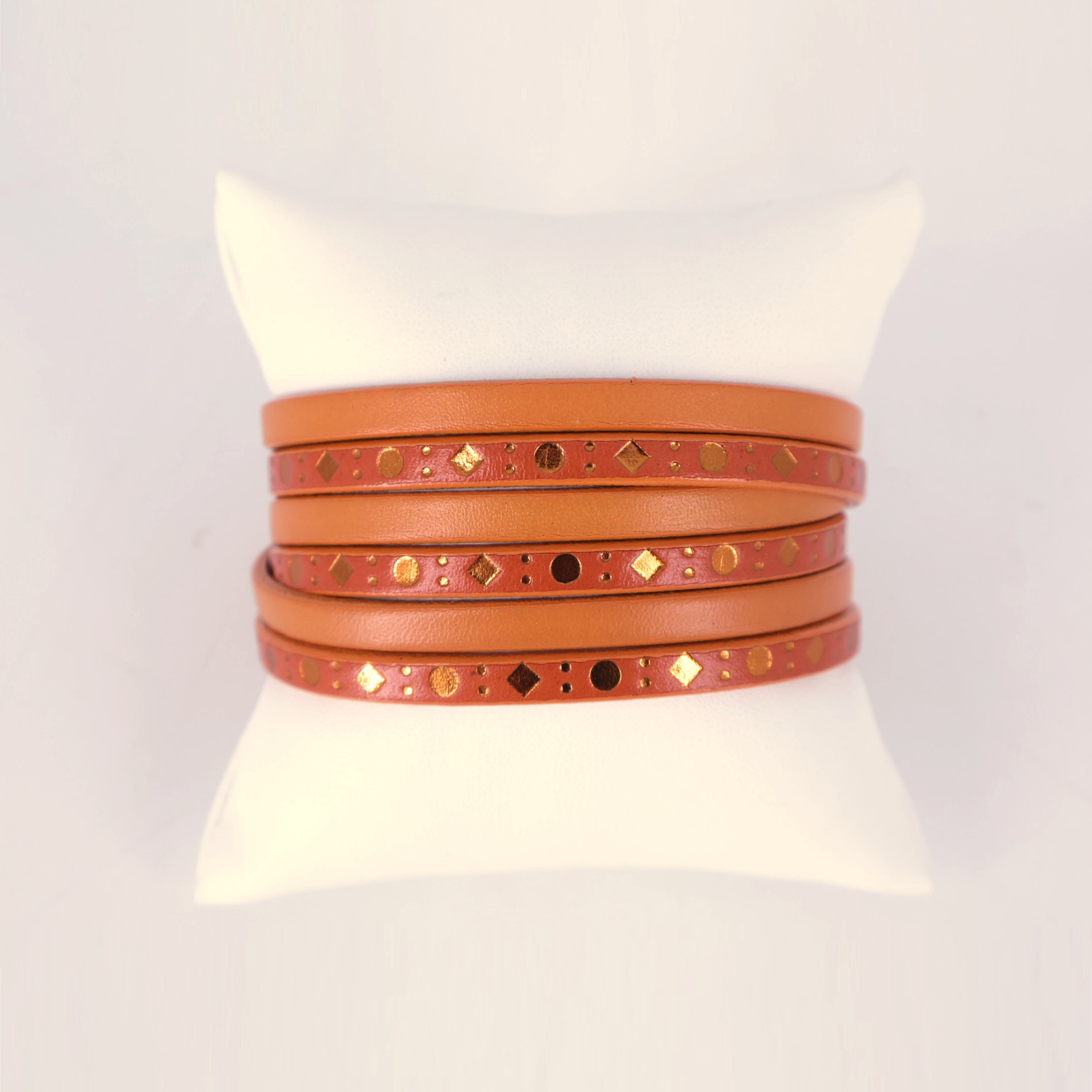 bracelet cuir 3 tours orange punto argenté